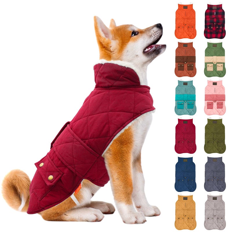 KYEESE Dog Coat Thick Pets Clothes with Pocket Waterproof Dogs Jacket with Fleece Lined Windproof Dog Coats for Small Dogs Soft Pet Sweater for Cold Weather Warm Pet Winter Puffer Coat with Leash Hole - Image 1